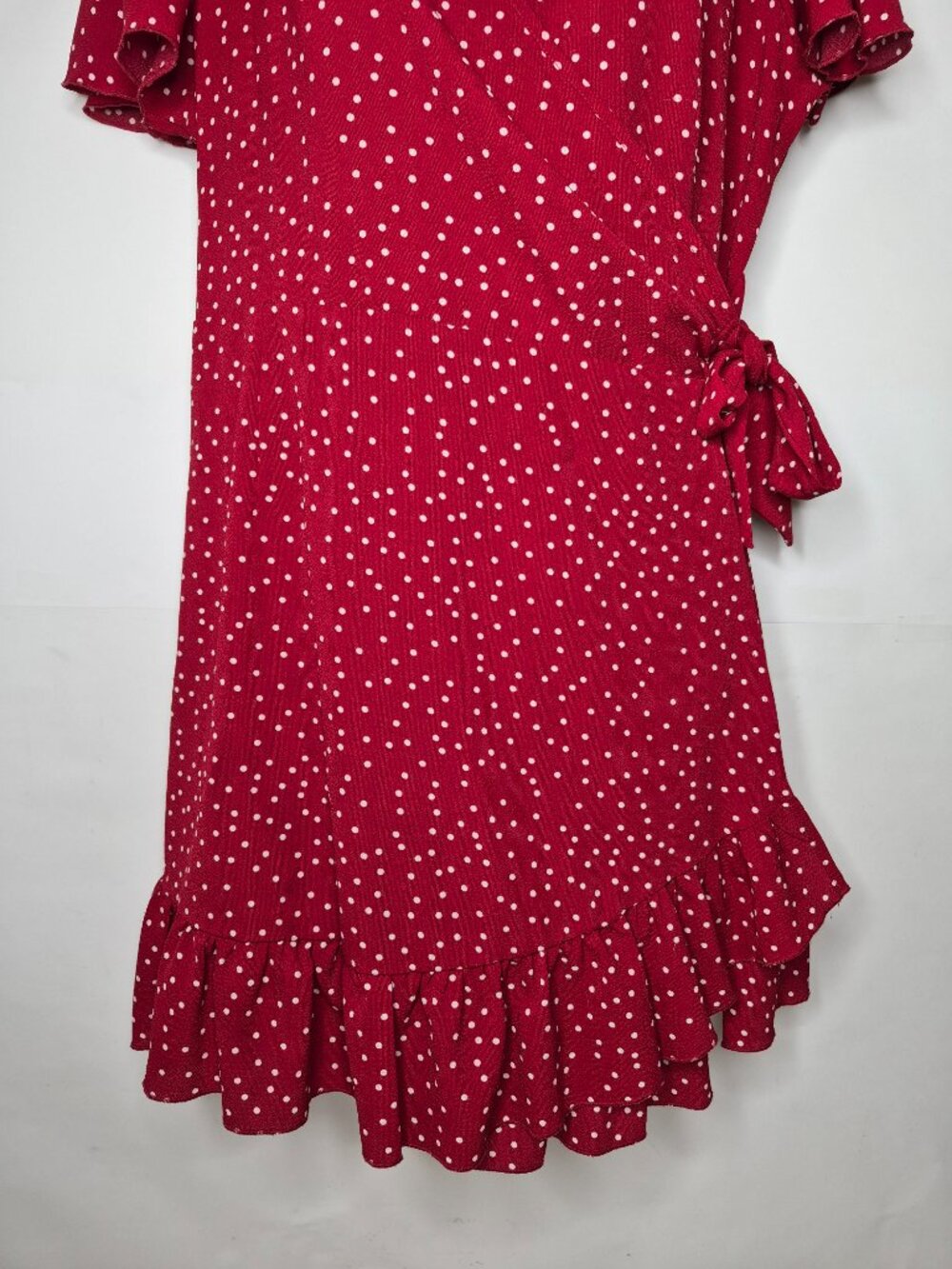Relipop Womens XL Red White Polka Dot Ruffle Flutter Short Sleeve Wrap Dress - Picture 6 of 15